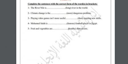 مراجعات نهائية.. أسئلة تقييم الأسبوع العاشر لغة إنجليزية لـ الصف الأول الإعدادي - نبض مصر