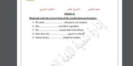 مراجعات نهائية.. أسئلة تقييم الاسبوع العاشر في اللغة الإنجليزية الصف الخامس الابتدائي - نبض مصر