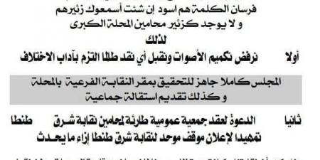 نرفض تكميم الأصوات.. محامين شرق طنطا ترد على علام بعد إحالته لعضو النقابة الفرعية - نبض مصر