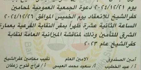 بعد توجيهات النقيب العام.. "محامين كفر الشيخ" تعرض ميزانياتها الخميس المقبل - نبض مصر