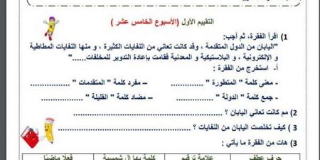 مراجعات نهائية.. لطلاب الصف الثالث الابتدائي.. أسئلة تقييم الاسبوع الـ 15 في اللغة العربية - نبض مصر