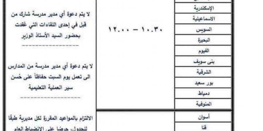 ضوابط حضور مديري المدارس اجتماع وزير التربية والتعليم اليوم - نبض مصر