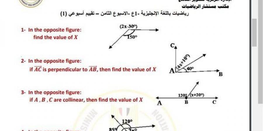 مراجعات نهائية.. أسئلة تقييم الأسبوع الثامن الرياضيات math لـ الصف الأول الإعدادي - نبض مصر