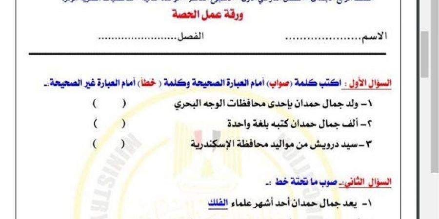 مراجعات نهائية.. أسئلة تقييم الاسبوع العاشر في الدراسات الاجتماعية الصف الرابع الابتدائي - نبض مصر