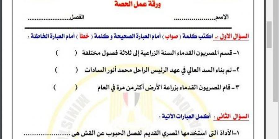 مراجعات نهائية.. أسئلة تقييم الاسبوع الـ 12 في الدراسات الاجتماعية الصف الخامس الابتدائي - نبض مصر