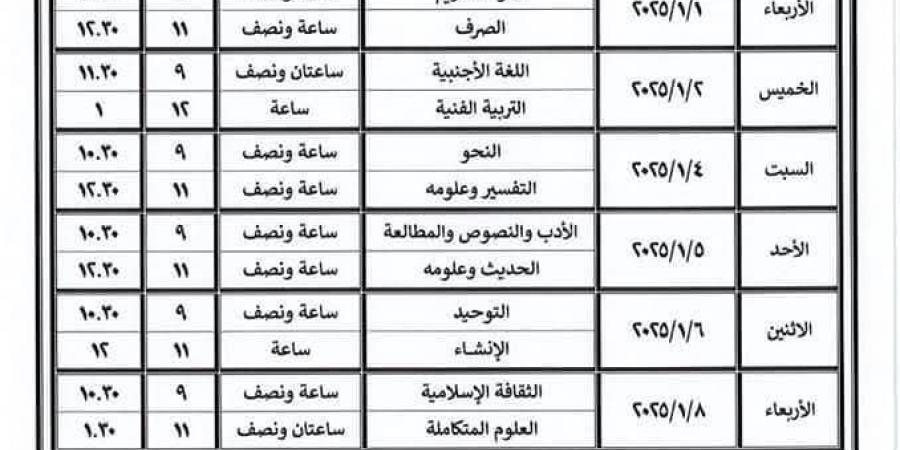 أدبي وعلمي.. جدول امتحانات أولى ثانوي أزهري الترم الأول 2024 - نبض مصر