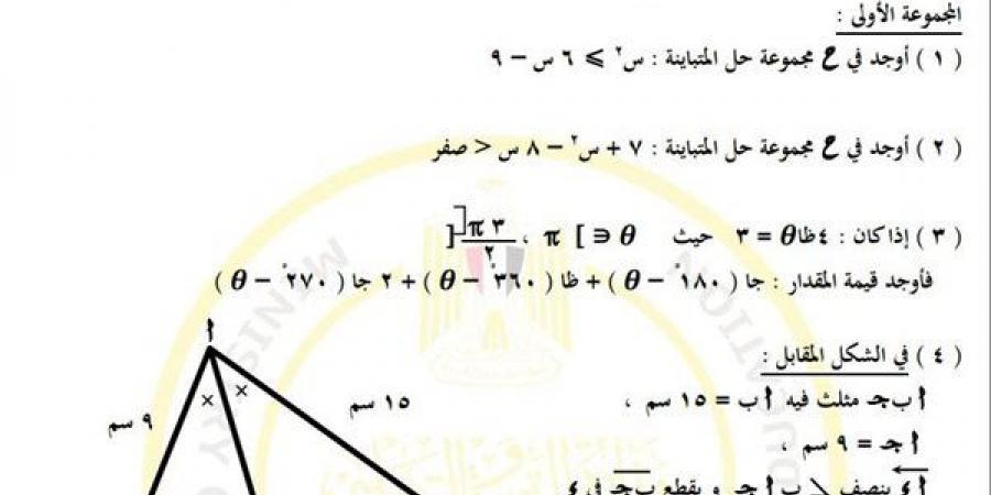 مراجعات نهائية.. أسئلة تقييم الأسبوع الـ 13 الرياضيات الصف الأول الثانوي - نبض مصر