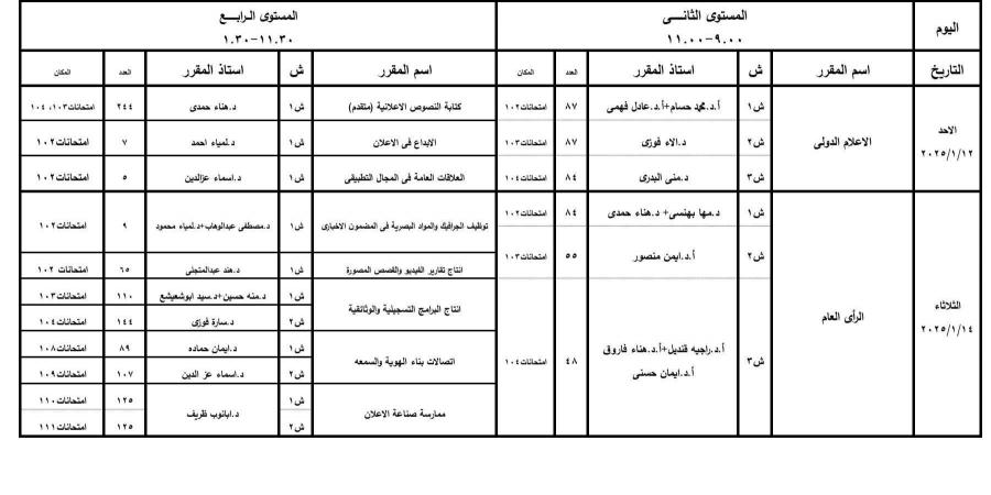 جداول امتحانات برنامج اللغة العربية بكلية الإعلام جامعة القاهرة 2024/2025 - نبض مصر