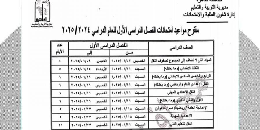 عاجل.. تعليم القاهرة: عقد امتحانات المواد غير المضافة للمجموع خلال اليوم الدراسي - نبض مصر