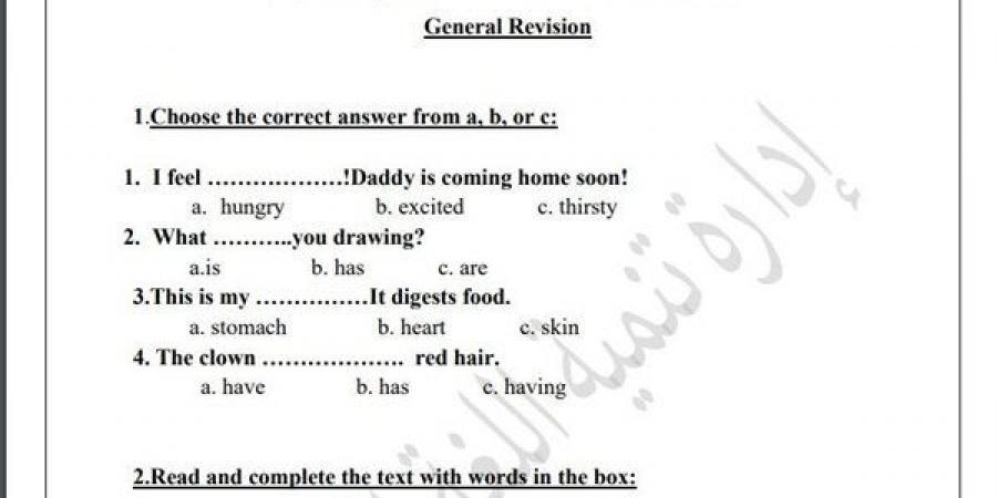 مراجعات نهائية.. لطلاب الصف الثالث الابتدائي.. أسئلة تقييم الاسبوع الـ 15 في اللغة الإنجليزية - نبض مصر