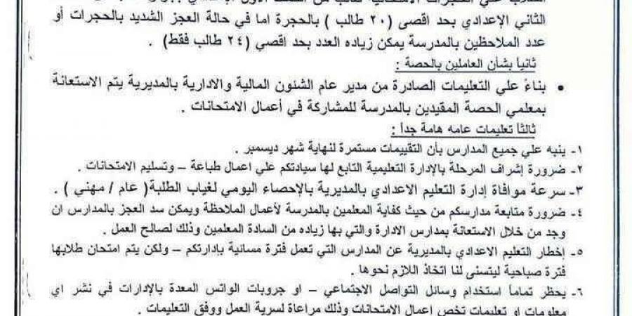 ضوابط الاستعانة بمعلمي الحصة بأعمال امتحانات الترم الأول 2025 - نبض مصر