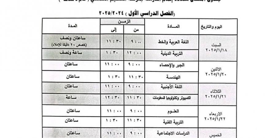 جدول امتحانات الصف الثالث الإعدادي محافظة الجيزة 2025.. اعرف المواعيد - نبض مصر