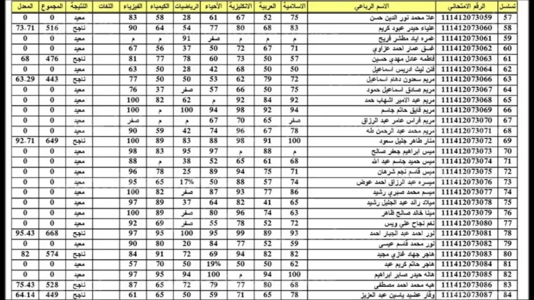 نتائج السادس الابتدائي الدور الثاني