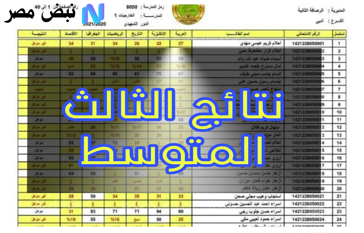 نتائج الثالث متوسط 2025 الدور الثاني