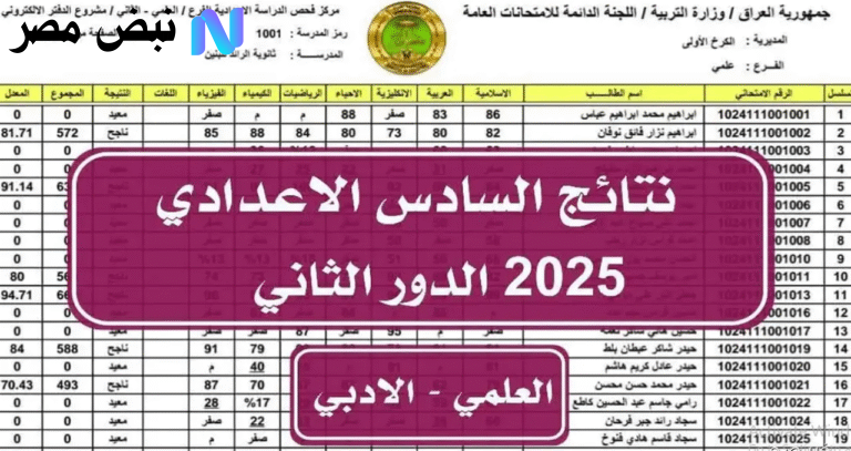 نتائج السادس الإعدادي 2025 الدور الثاني