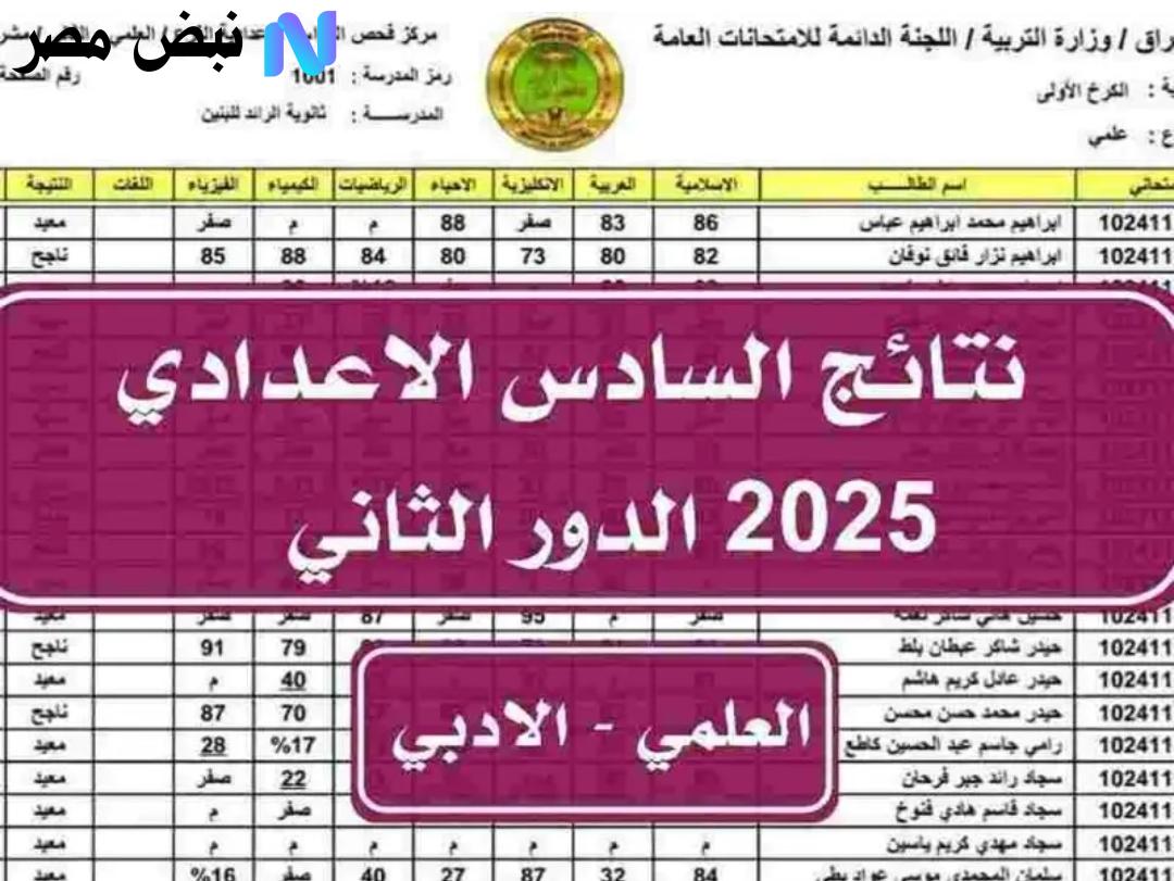 هسـه جميـع الكشـوف pdf »» استعلم عن نتائج السادس الإعدادي 2025 الدور الثاني علمي وأدبي خلال moedu.gov.iq الآن كافة المدارس