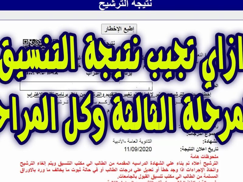 نتيجة تنسيق المرحلة الثالثة 2025 عبر موقع التنسيق الإلكتروني