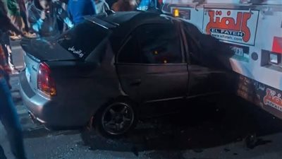 مصرع شاب في تصادم سيارة ملاكي بأخرى نقل ثقيل طريق شطا