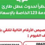 عطل مفاجئ يضرب الخط الساخن 123 بالفيوم.. والإسعاف توفر أرقامًا بديلة لاستقبال البلاغات